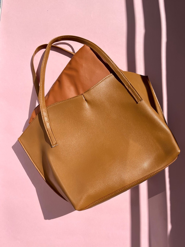 کیف خانگی/توت جادار با روکش چرمی (Camel)